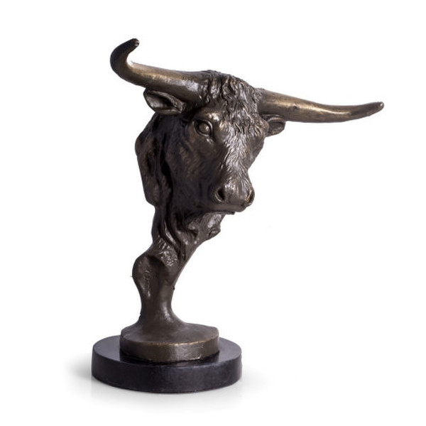Bull Head Bust On Marble Base Bronze Sculpture Stock Market Gift